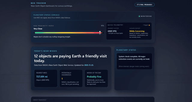 Near Earth Misses Tracker project preview